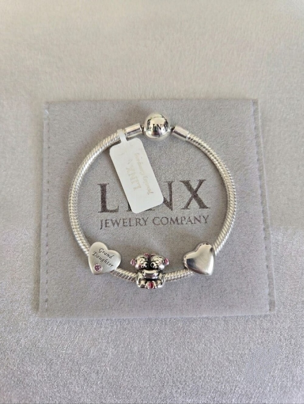 Linx Snake Chain Bracelet with Granddaughter Themed Charms 925 sterling silver